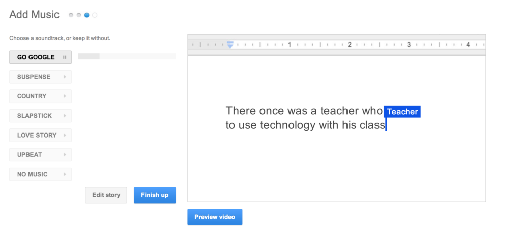 Google Story Builder Music Selection
