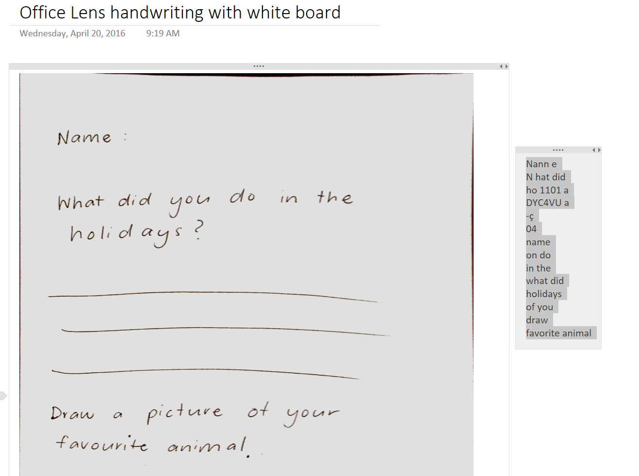 Office lens handwritten notes in OneNote