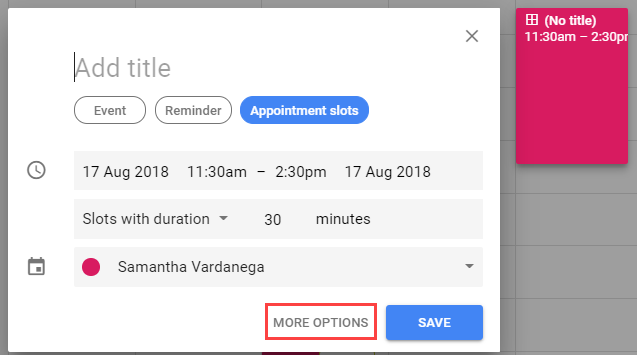 Appointment slots more options button